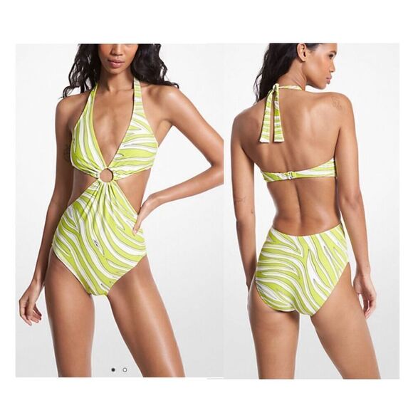 Michael Kors Zebra Print Cutout Swimsuit - Picture 1 of 7